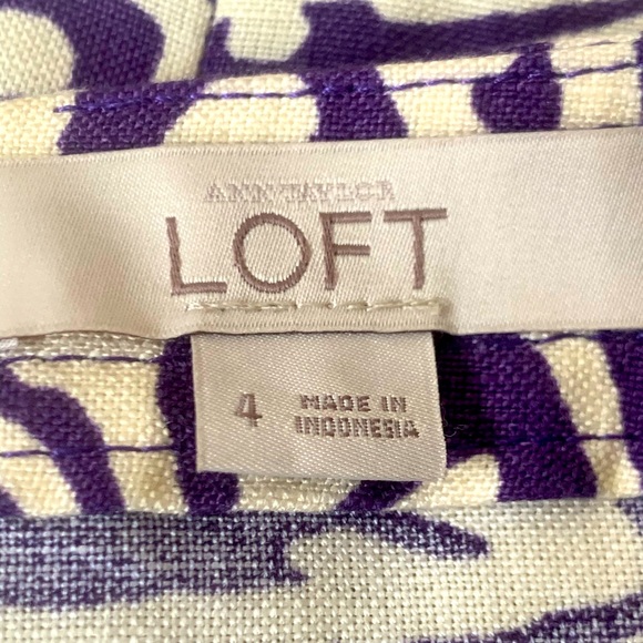 LOFT by ANN TAYLOR Purple Cream Linen Blend Above Knee Pleated Swing Skirt - 4 - Picture 2 of 4